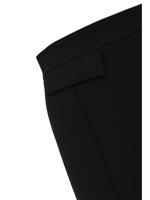 Pantaloni in doppio crêpe stretch con logo ricamato Nero Elisabetta Franchi | PA17161E2110